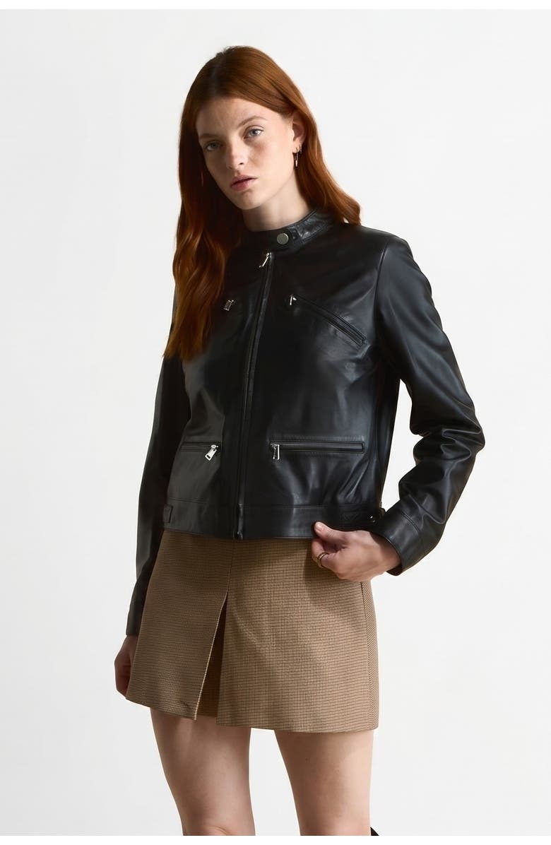 FURNIQ UK Blair Leather Jacket, Alternate, color, Black