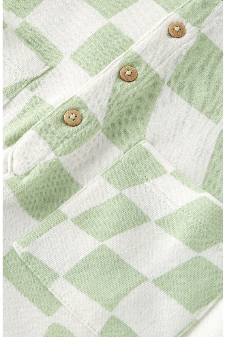 Front Pocket Romper, Alternate, color, GREEN QUIET CHECKER WAVE
