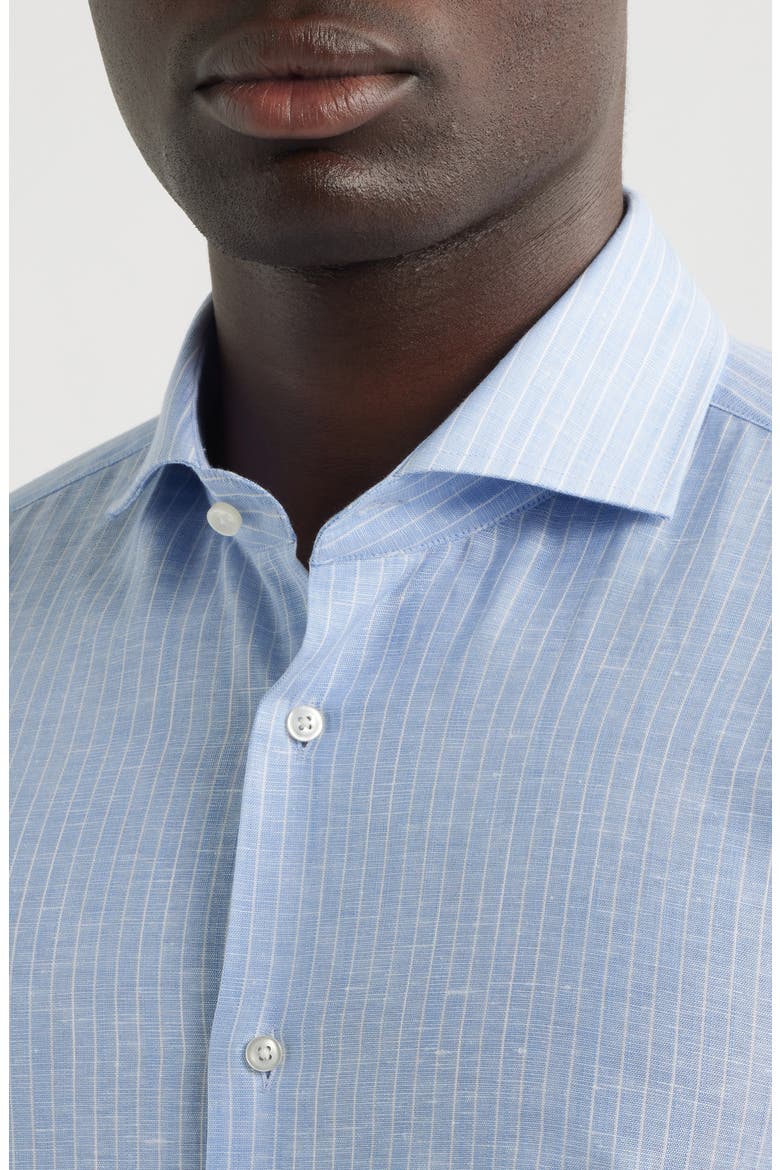 Hank Slim Fit Plaid Linen & Cotton Shirt, Alternate, color, LIGHT/ PASTEL BLUE
