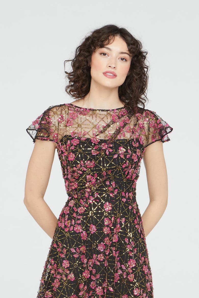 Mariah Beaded Cocktail Dress, Alternate, color, Black/Zinnia