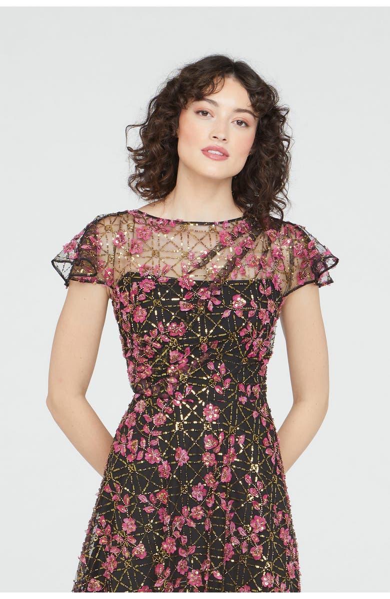 Theia Mariah Beaded Cocktail Dress, Alternate, color, Black/Zinnia
