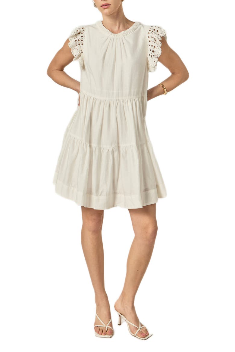 Crochet Detail Tiered Dress, Alternate, color, OFF WHITE