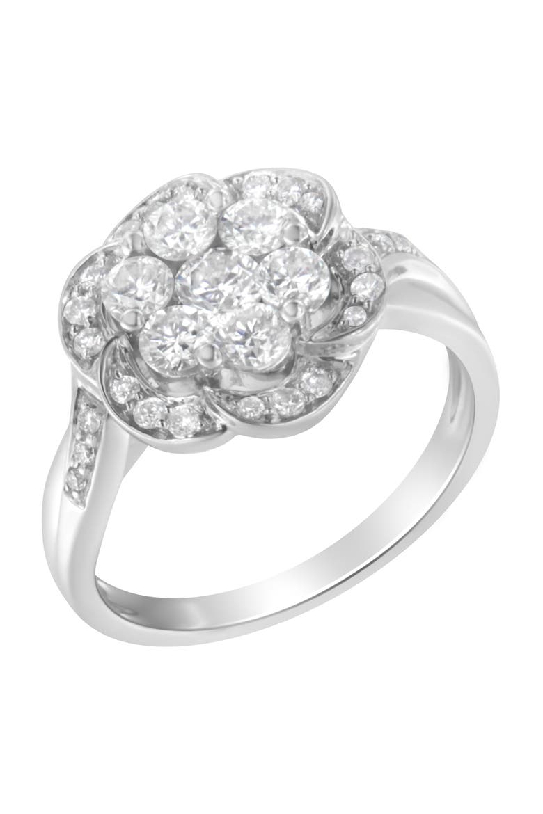14K White Gold Floral Cluster 1.00 Ctw Diamond Ring, Main, color, White Gold