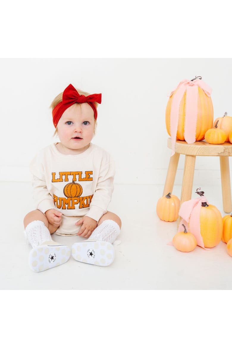 Little Pumpkin Patch Long Sleeve Romper, Alternate, color, Natural