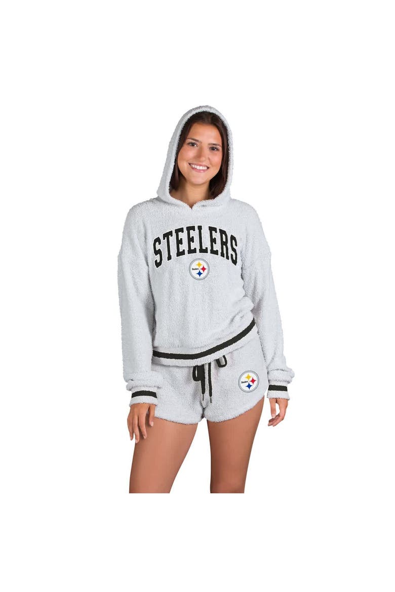 Women's Concepts Sport  Gray Pittsburgh Steelers Whitley Long Sleeve Hoodie Top & Shorts Set, Main, color, Gray