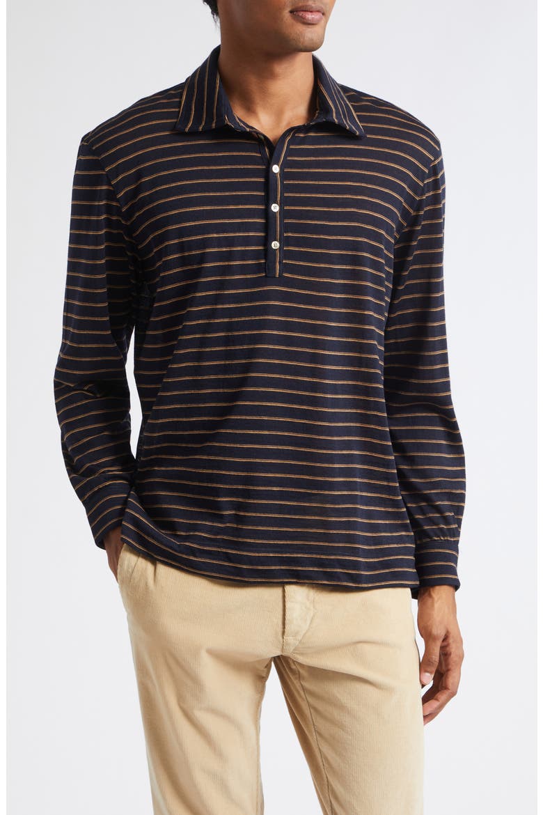 Stripe Long Sleeve Polo, Main, color, BLUE