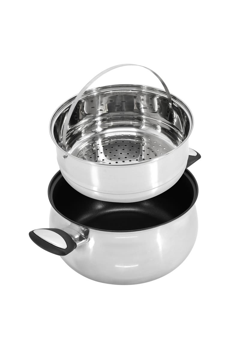 Baldwyn 10 Piece Stainless Steel Belly-Shaped Nonstick Cookware and Utensil Set, Alternate, color, Silver