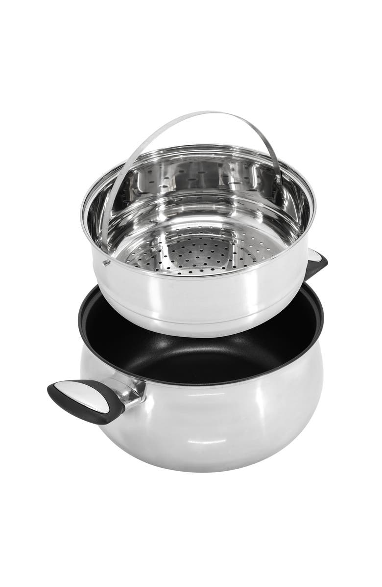 OSTER Baldwyn 10 Piece Stainless Steel Belly-Shaped Nonstick Cookware and Utensil Set, Alternate, color, Silver