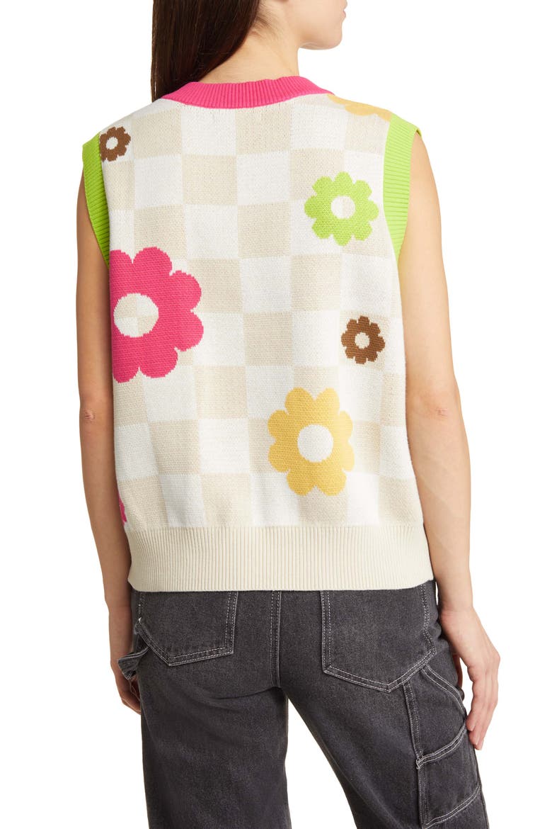 Stella Floral Sweater Vest, Alternate, color, OATMEAL MENDED CHECK DENIM
