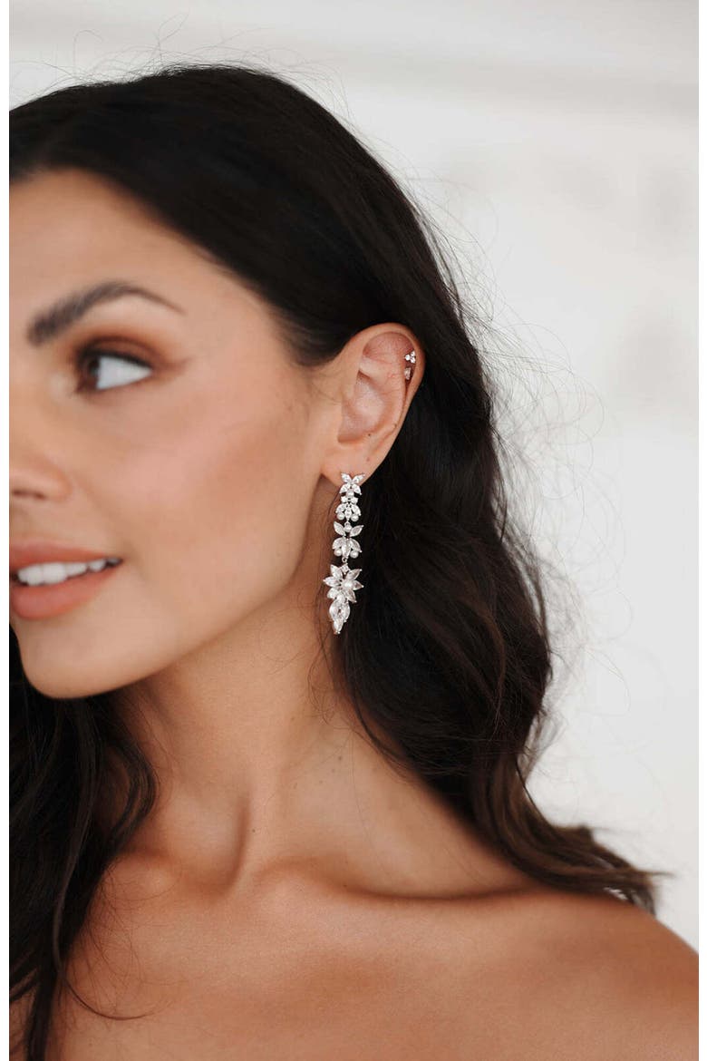 Rosette Crystal Drop Earrings, Alternate, color, Silver