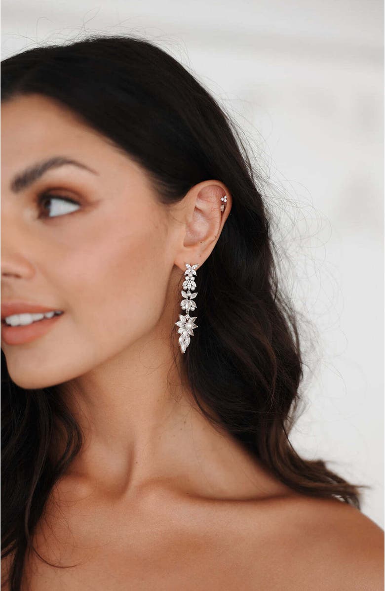 Untamed Petals Rosette Crystal Drop Earrings, Alternate, color, Silver