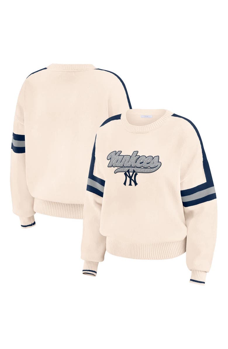 WEAR by Erin Andrews Women's WEAR by Erin Andrews  Cream New York Yankees Stripe Pullover Sweater, Main, color, Cream