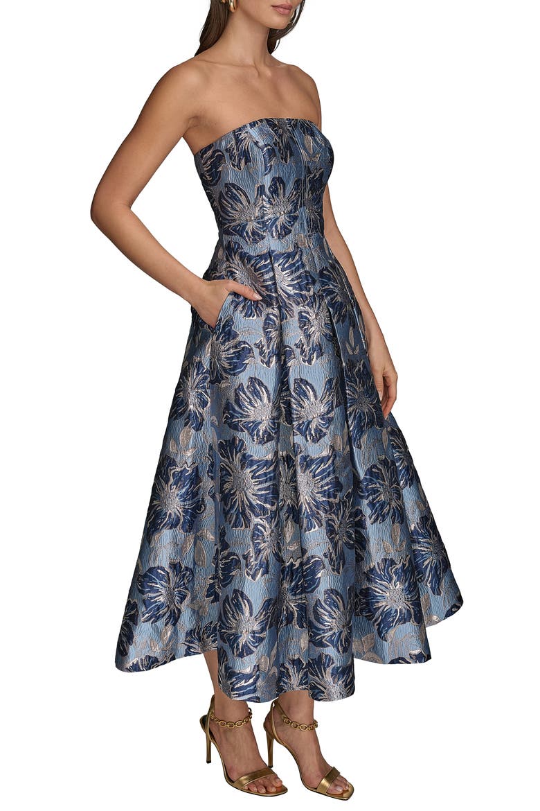 Floral Strapless Fit & Flare Midi Cocktail Dress, Alternate, color, CIELO MULTI