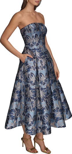 Floral Strapless Fit & Flare Midi Cocktail Dress