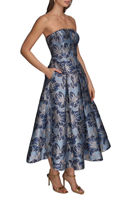 Donna Karan New York Floral Strapless Fit & Flare Midi Cocktail Dress In Cielo Multi