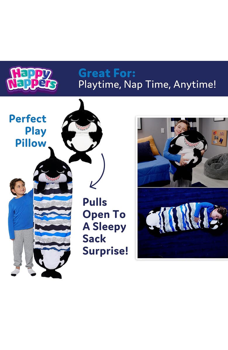 Happy Nappers Pillow & Sleepy Sack, Large Ozzy The Black Shark 7+, Alternate, color, Black