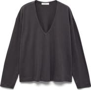 MANGO Long Sleeve Cotton V-Neck Pajama Top