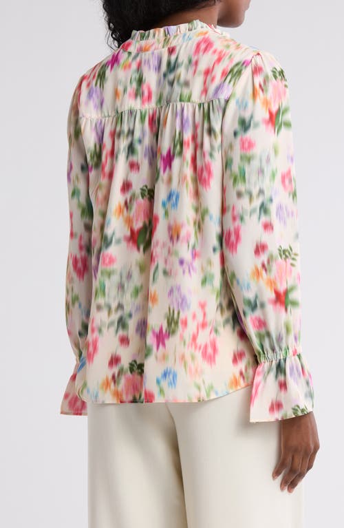 Gemma + Jane Georgette Button Front Top In Ivory Blue Floral
