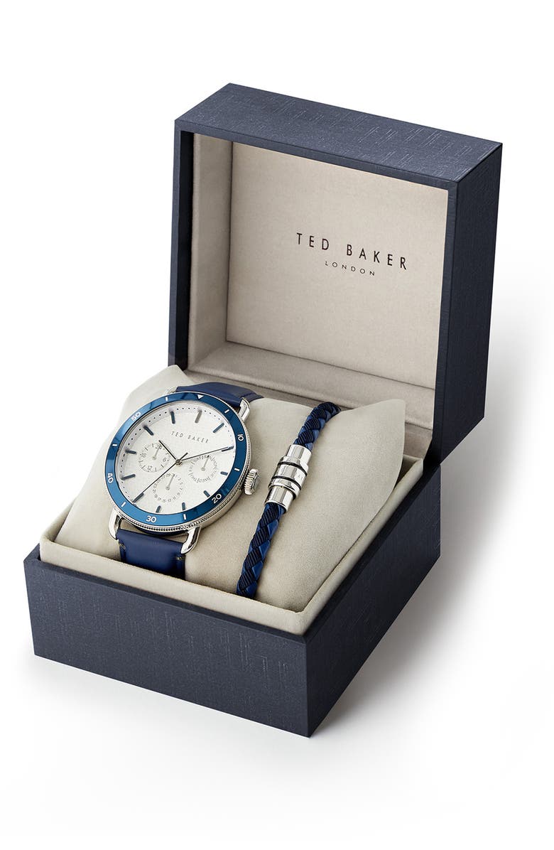 Ted Baker London Magarit Multifunction Leather Strap Watch & Bracelet Set, 46mm, Alternate, color,