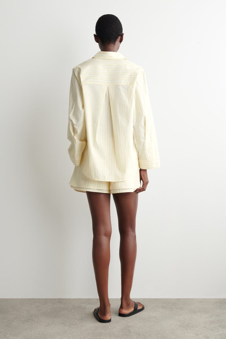 Pleated Striped Cotton Shirt, Alternate, color, YELLOW / STRIPED