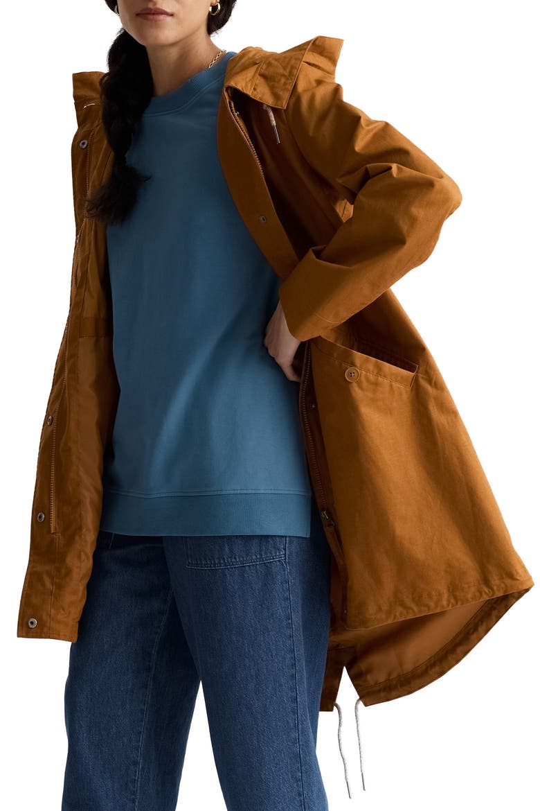 Seafaring Waterproof Linen & Organic Cotton Hooded Coat, Alternate, color, NUTWOOD