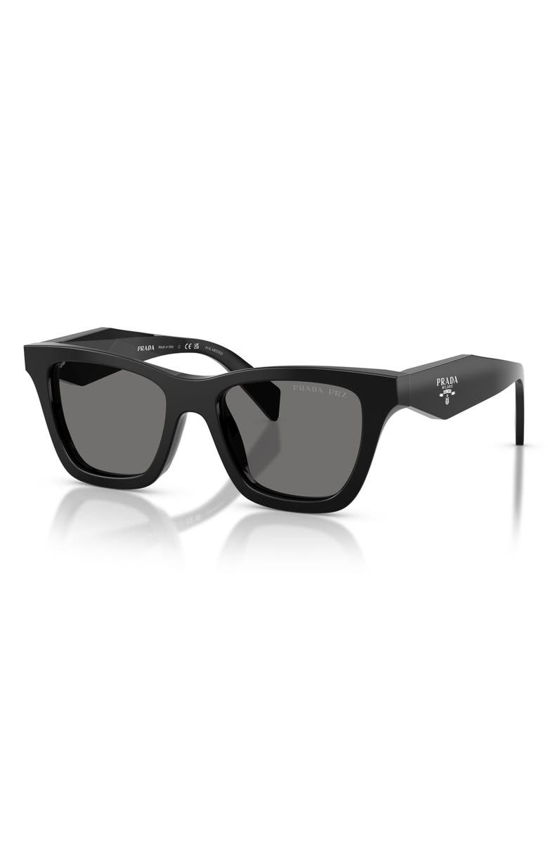 Prada 51mm Polarized Butterfly Sunglasses, Alternate, color, Black / Dark Grey Polar