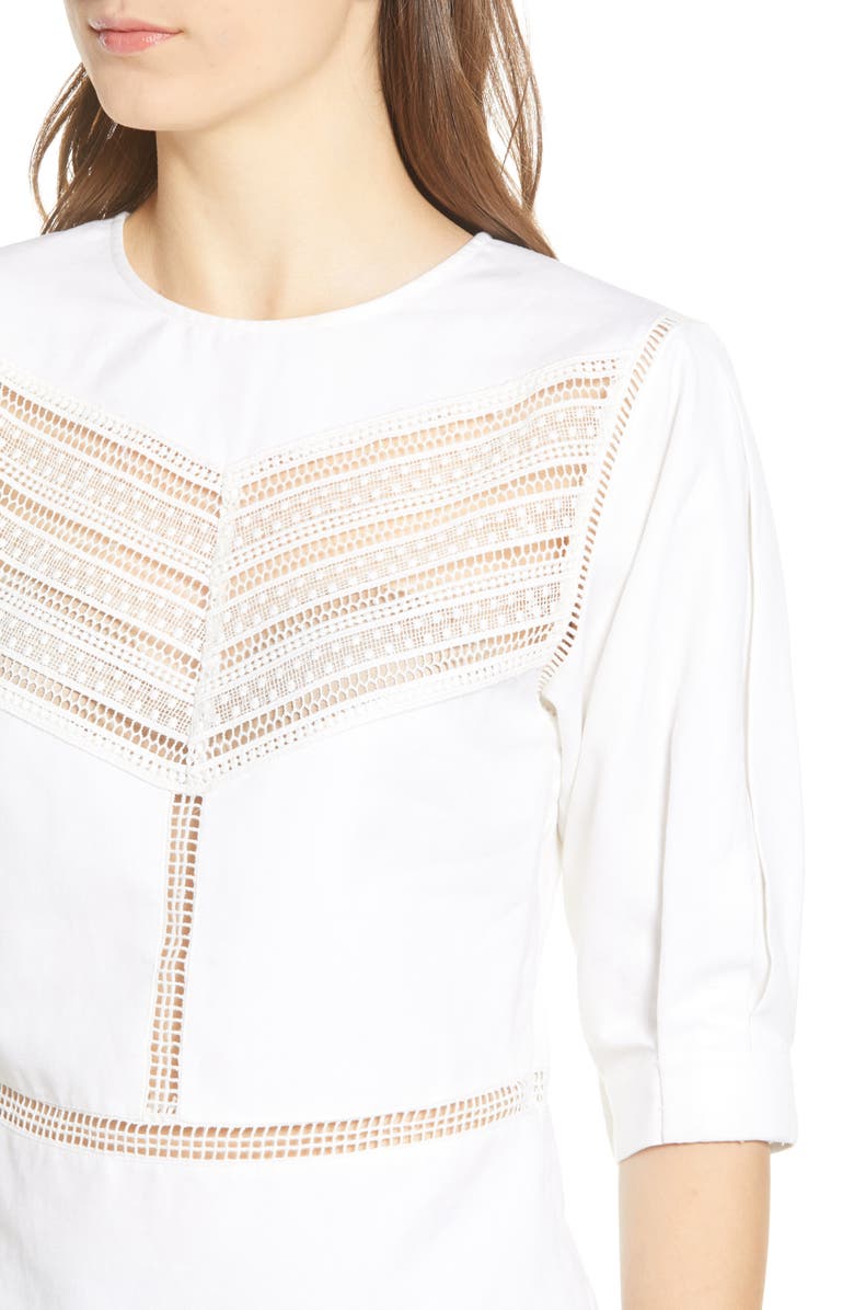 Rebecca Minkoff Lucia Lace Inset Linen & Cotton Blouse, Alternate, color,