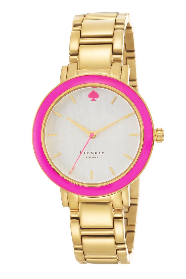 'gramercy' enamel bezel bracelet watch, 36mm, Alternate, color, GOLD/ PINK