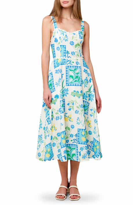 FLYING TOMATO Floral Tie Back Fit & Flare Midi Dress