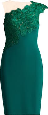 Tadashi Shoji Floral Lace One Shoulder Cocktail Sheath Dress