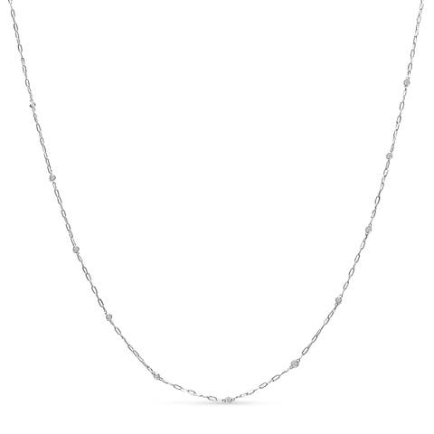 14K White Gold 1/2 Cttw Diamond Bezel Station Paperclip Chain Necklace