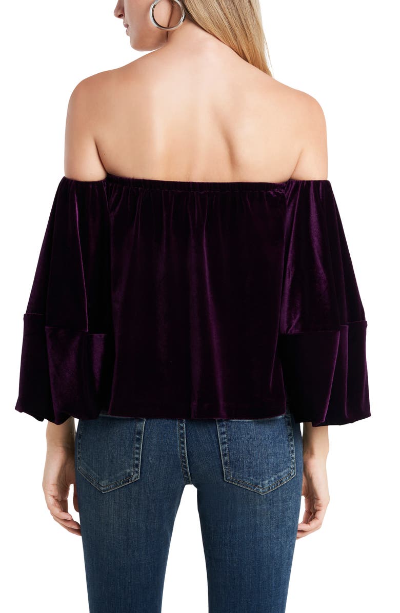 1.STATE Off the Shoulder Velvet Top, Alternate, color, Deep Plum