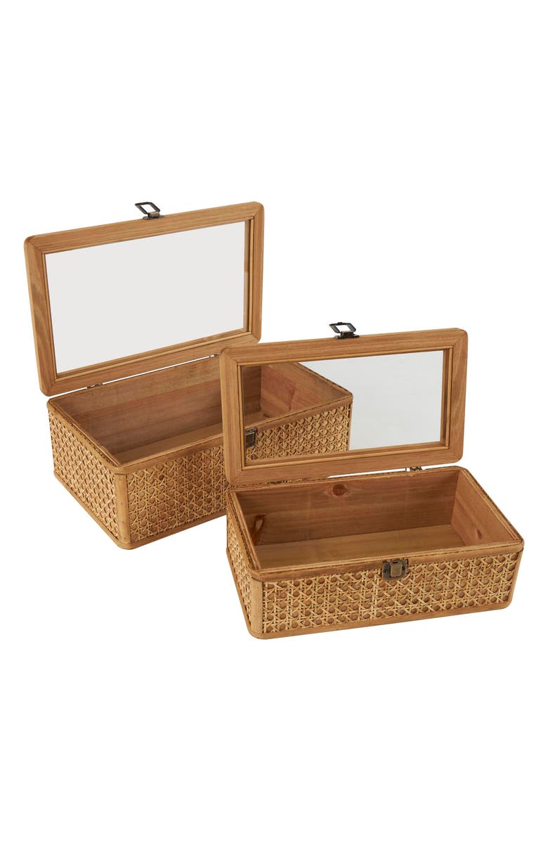 UMA Contemporary Set of 2 Natural Rattan Boxes, Alternate, color, Brown