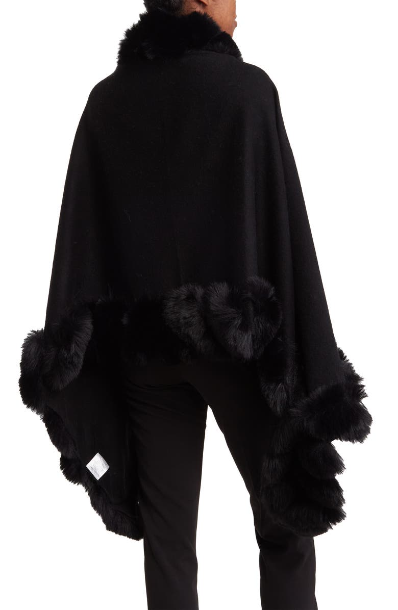 La Fiorentina Faux Fur Trimmed Wrap, Alternate, color, Black