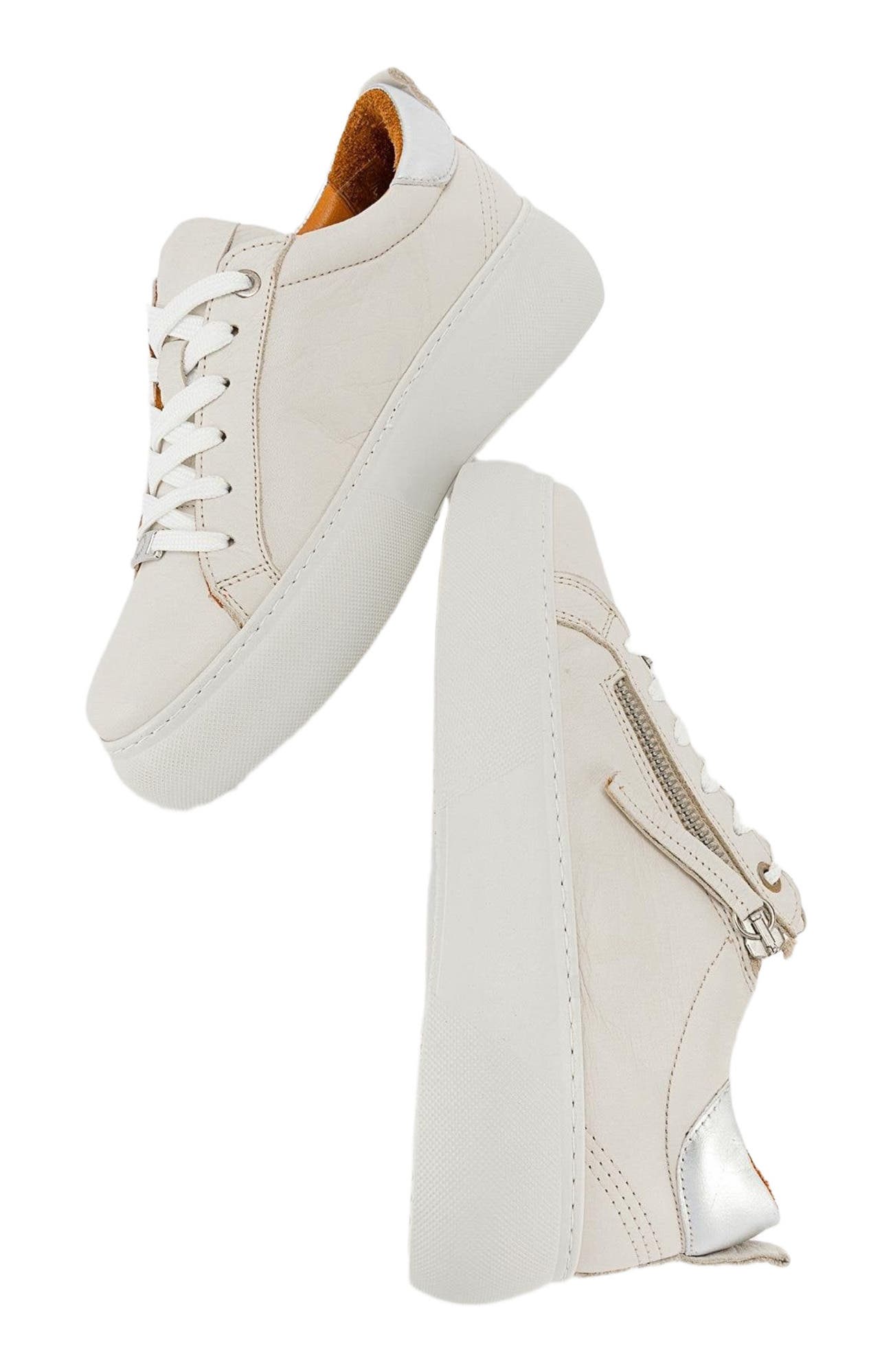 Forever & Always Shoes Allie Leather Zip Sneaker, Alternate, color, Beige Leather