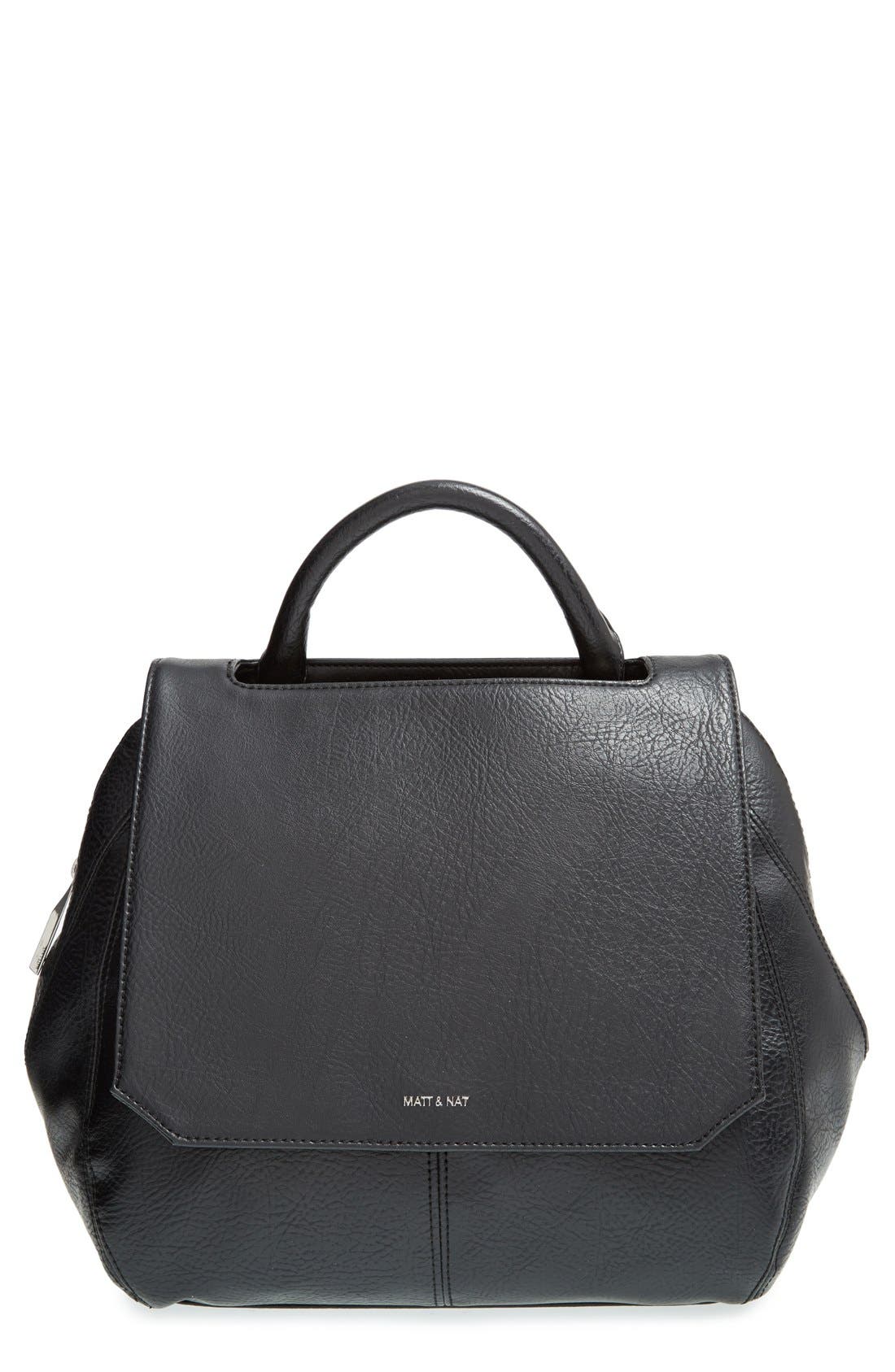'Wellington' Vegan Leather Satchel, Main, color, BLACK