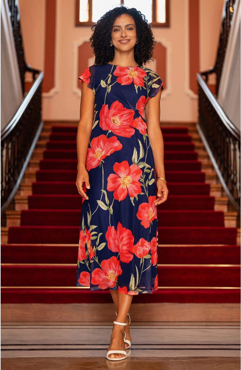 Yumi Poppy Print Midi Mesh Dress, Alternate, color, Navy