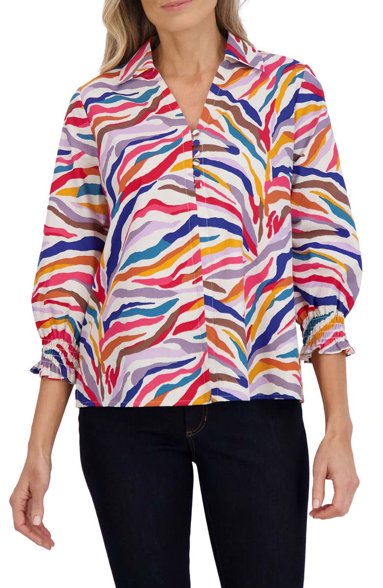 Foxcroft Alexis Zebra Stripe Shirt, Main, color, White Multi
