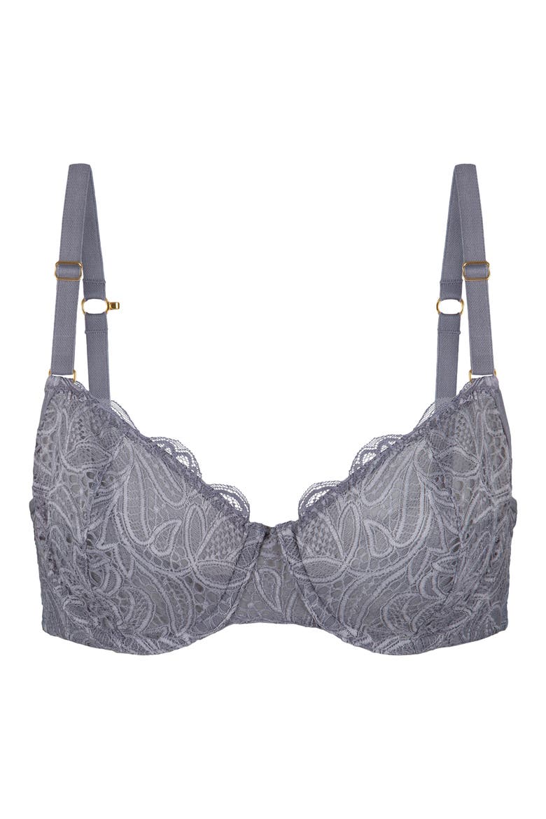 The Unlined Underwire Scalloped Lace Bra, Alternate, color, SMOKE