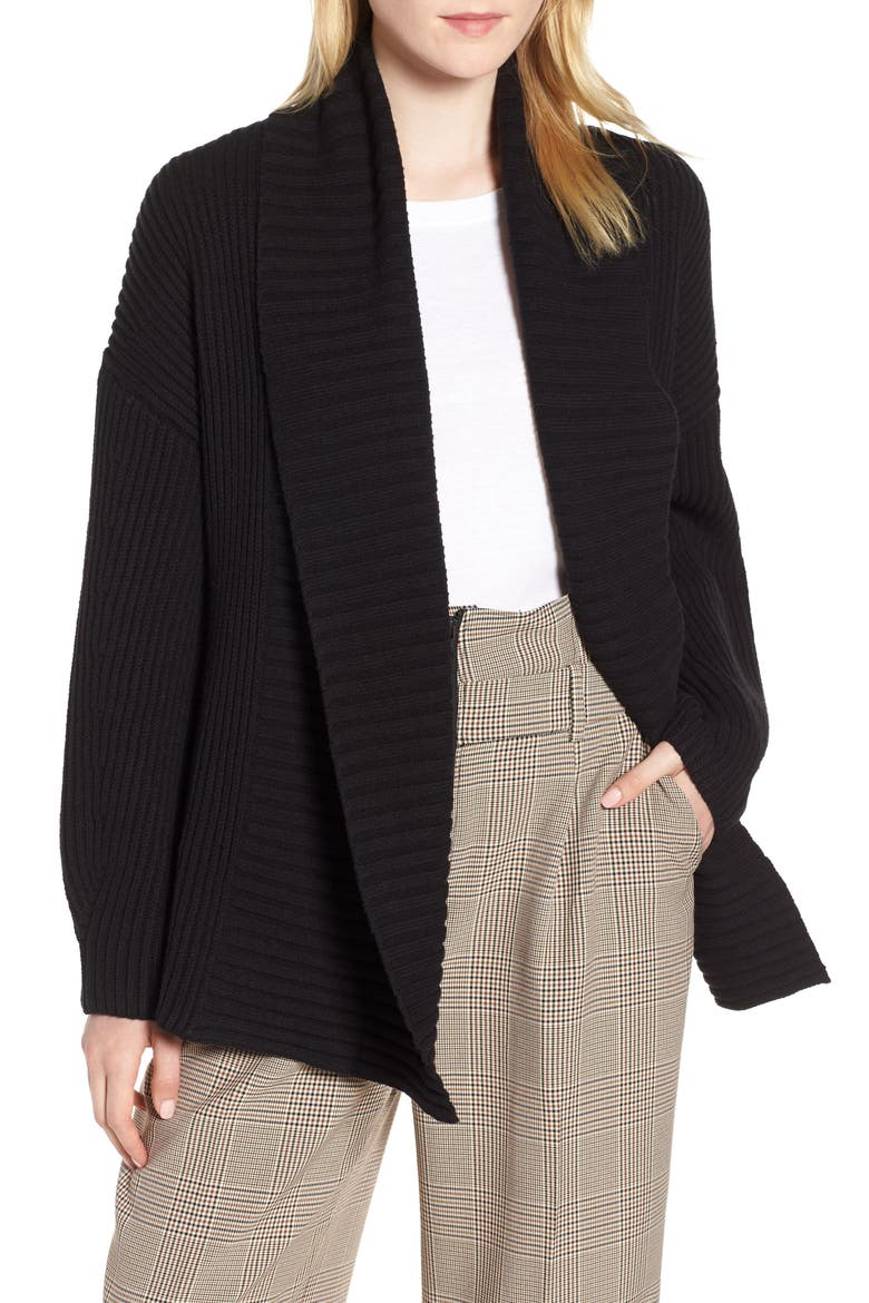 Rib Overlap Cardigan, Main, color, BLACK