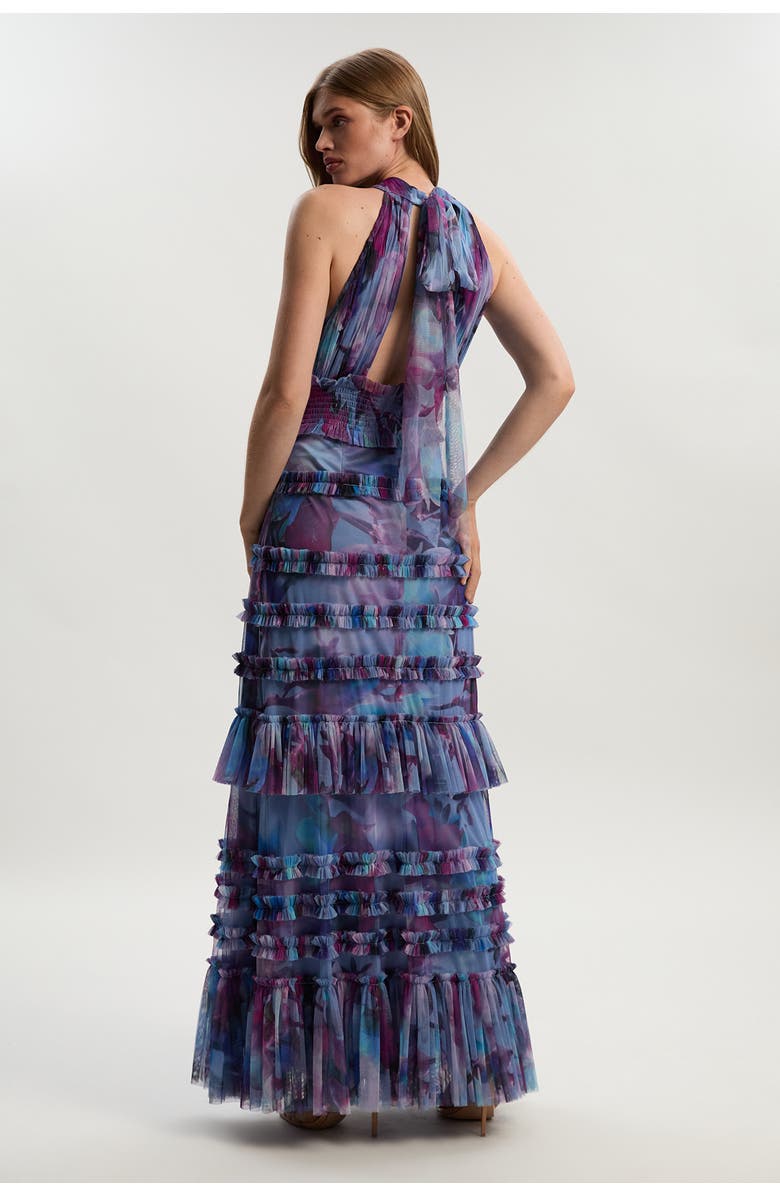 Karen Millen Tulle Layered Halter Neck Maxi Dress, Alternate, color, Floral