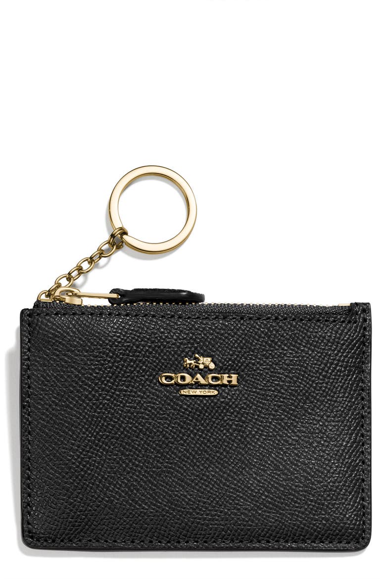 Mini ID Skinny Leather Card Case, Main, color, BLACK