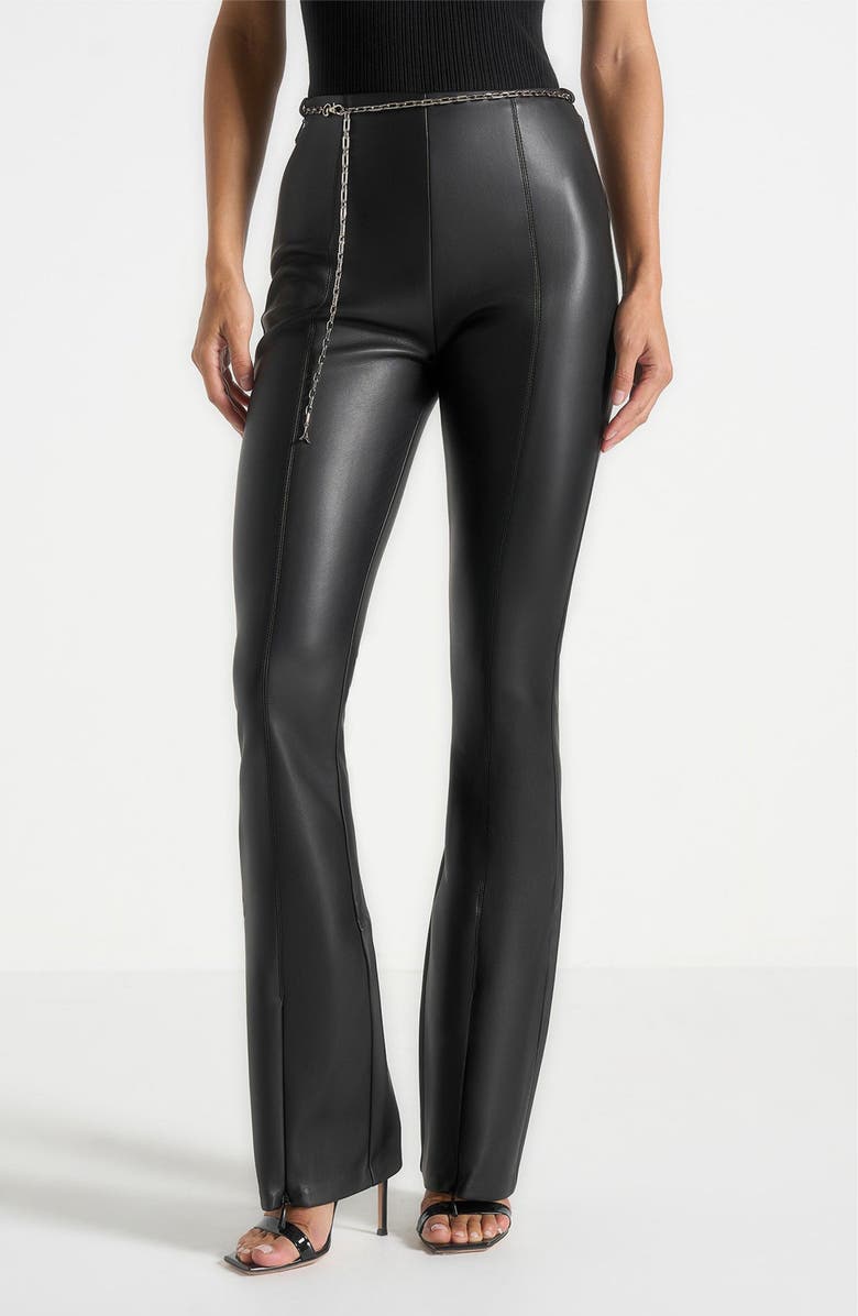 Manière De Voir Ninon Leather Fit And Flare Leggings With Chain, Main, color, Black