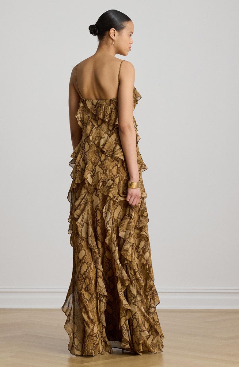 Lauren Ralph Lauren Snakeskin Print Crinkle Georgette Cocktail Dress, Alternate, color, Beige/ Multi