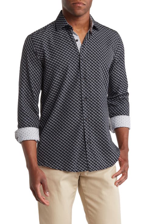 Slim Fit Geometric Print Performance Button-Up Shirt