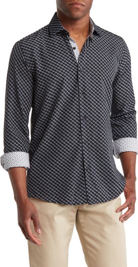 Slim Fit Geometric Print Performance Button-Up Shirt