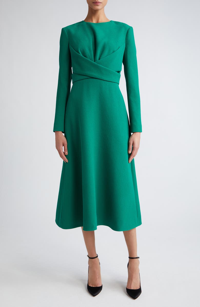 Emilia Wickstead Elta Wrap Front Long Sleeve Double Crepe Midi Dress, Main, color,