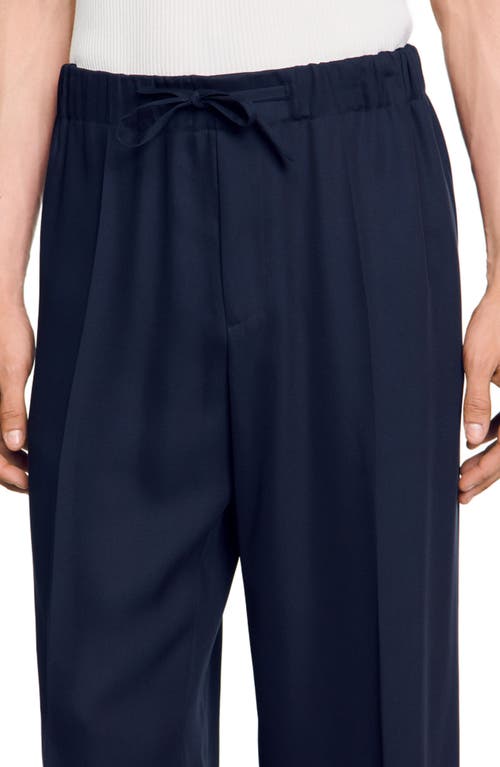 Sandro Elasticated Wide-leg Trousers In Midnight Blue