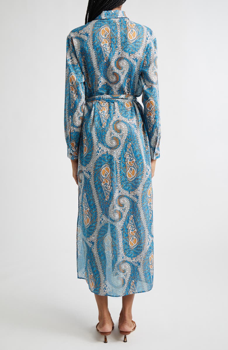 Etro Paisley Print Belted Long Sleeve Cotton Shirtdress, Alternate, color, Print On White Base