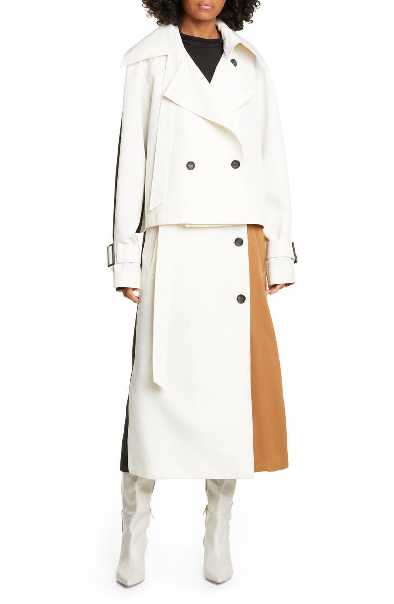 Tibi Colorblock Techy Twill Convertible Trench Coat, Main, color,